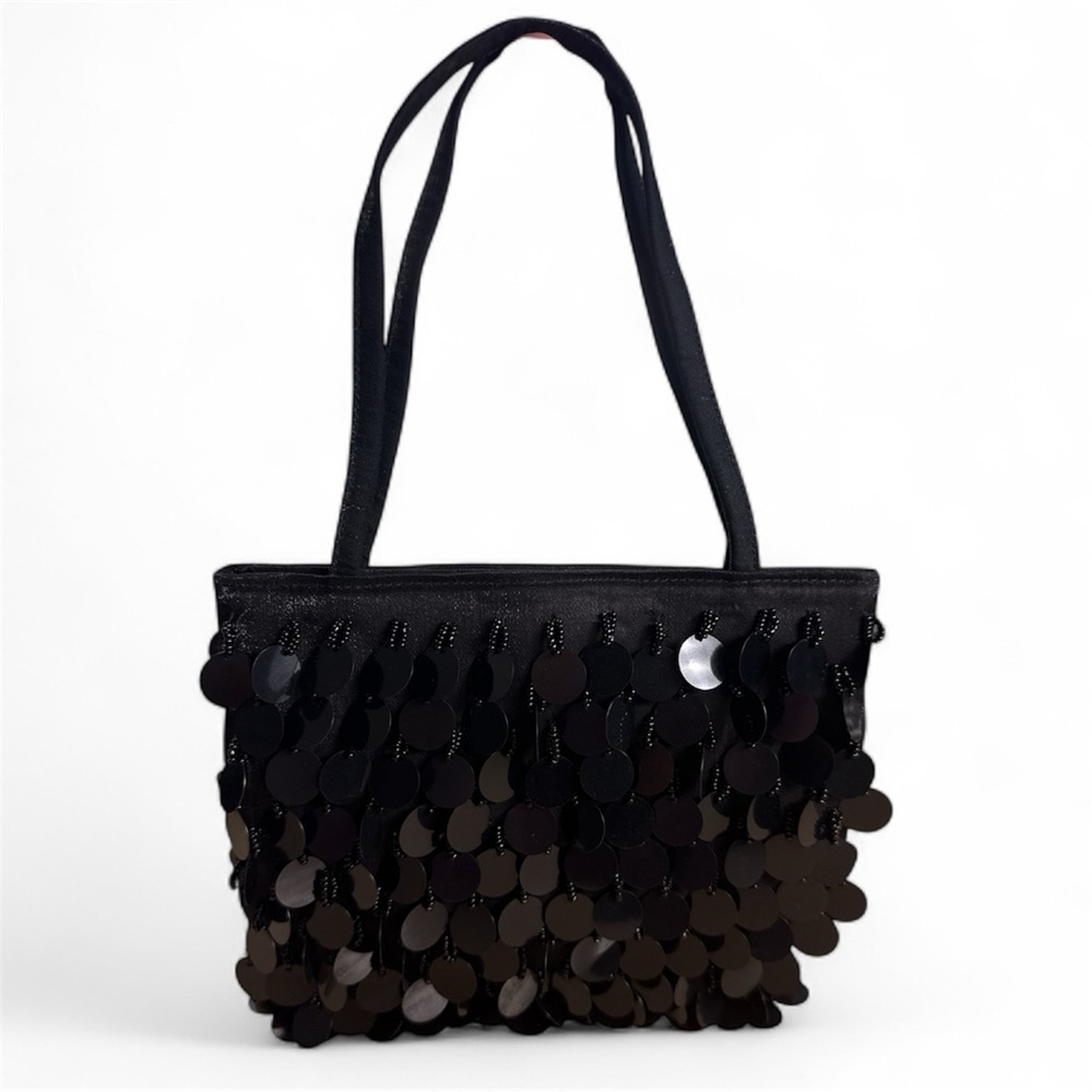 Vintage Y2K BEBE Small Black Sequin Disc Purse NYE Party Clubbing Fairy‎ Whimsy
